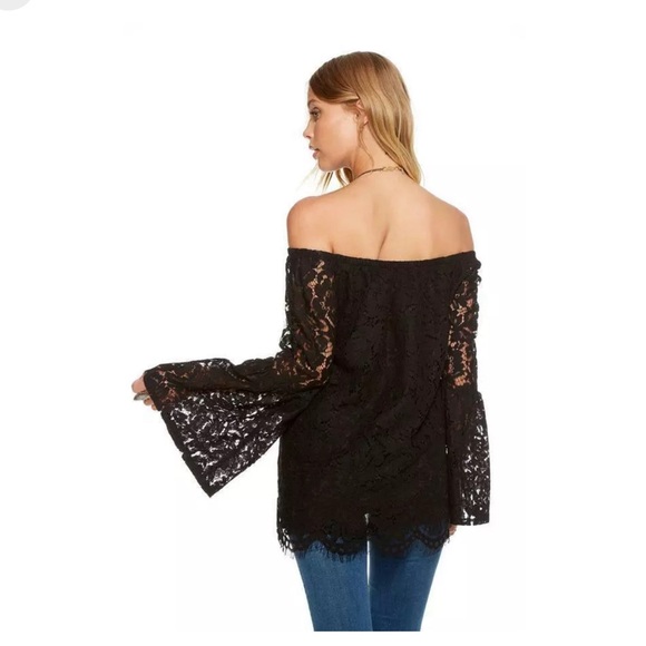 Chaser NWT Grey Lace Bell Sleeve Off the Shoulder Top Size: M - Picture 2 of 8